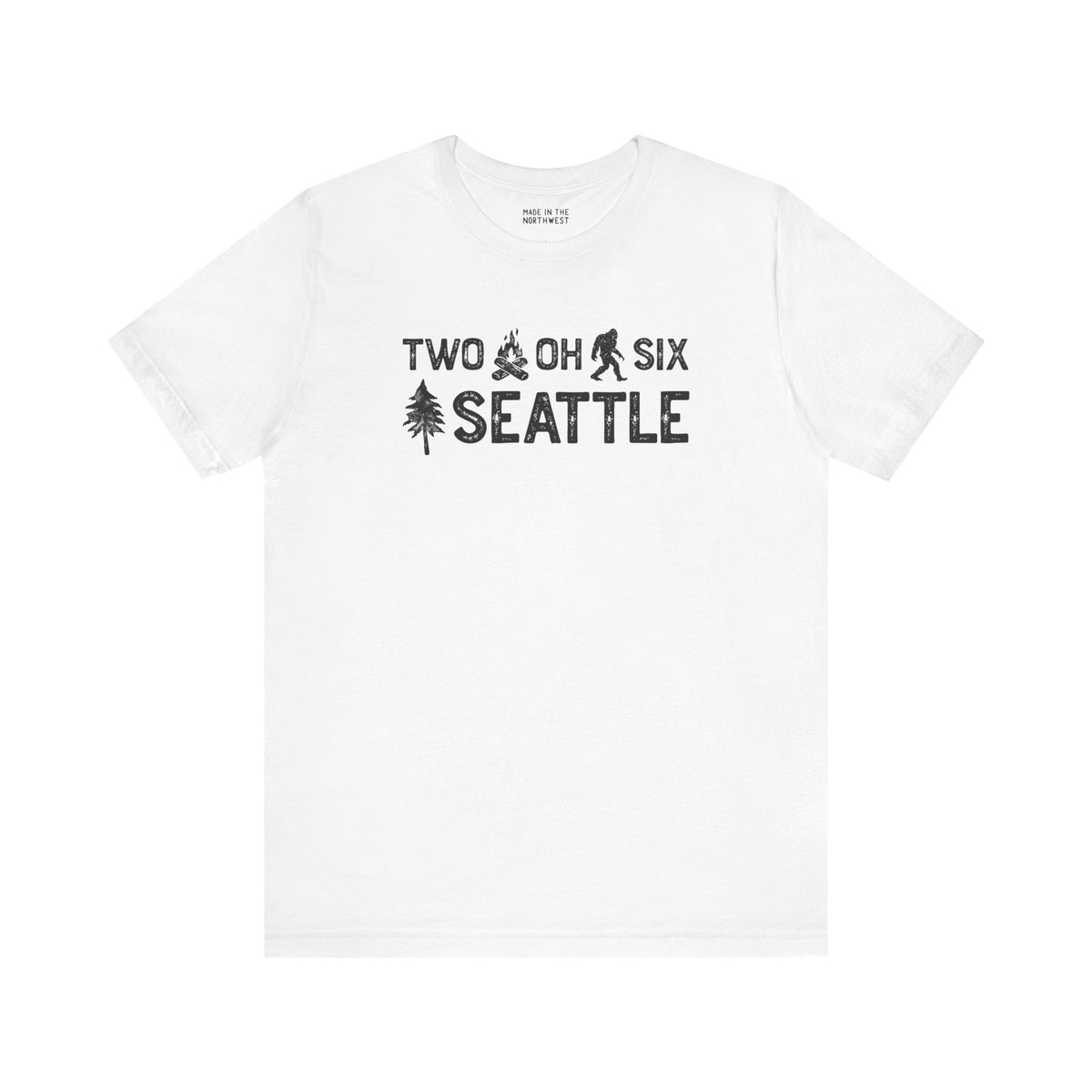 Two Oh Six Roots Premium Soft Tee with Seattle area code design featuring axe and tree graphics.