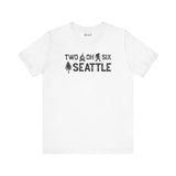 Two Oh Six Roots Premium Soft Tee with Seattle area code design featuring axe and tree graphics.