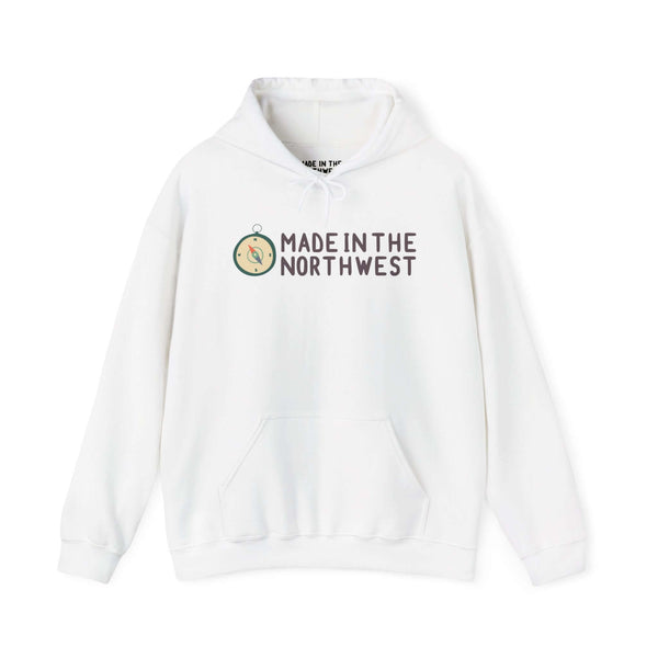 "Made in the Northwest logo hoodie featuring compass design, perfect for showing Pacific Northwest pride and outdoor adventures."