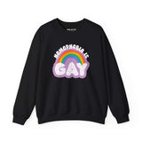 Homophobia Is Gay sweatshirt with rainbow and cloud design, promoting pride and empowerment.