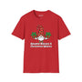 Gnome Kisses and Christmas Wishes T Shirt featuring a gnome and presents on a red background.