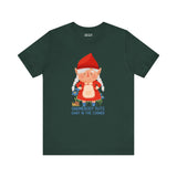 Green tee with a cute female gnome and the text 