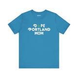 Dope Portland Mom premium soft tee in blue with marijuana leaf logo, perfect for cool moms celebrating PDX pride.