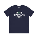 Dope Spokane Mom soft tee with marijuana leaf design on navy fabric for cool moms in Washington.