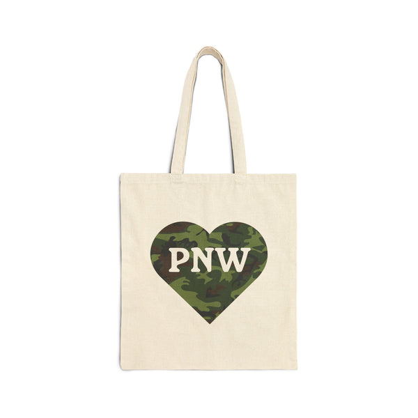 Camouflage PNW Heart Cotton Canvas Tote Bag