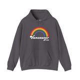Vancouver Pride hoodie featuring a vibrant rainbow design, perfect for LGBTQ+ pride and self-expression.