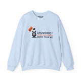 Light blue sweatshirt with Halloween skeleton gnome and balloons, featuring the text 