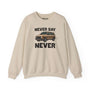 Never Say Never Vintage 80s Van Sweatshirt with Dodge Caravan graphic in beige color.