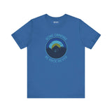 Gone Camping Be Back Never premium soft tee in blue, perfect for outdoor lovers and camping enthusiasts.