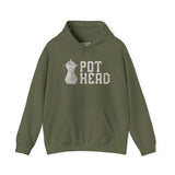 Olive green coffee-themed hoodie with Moka pot graphic and 