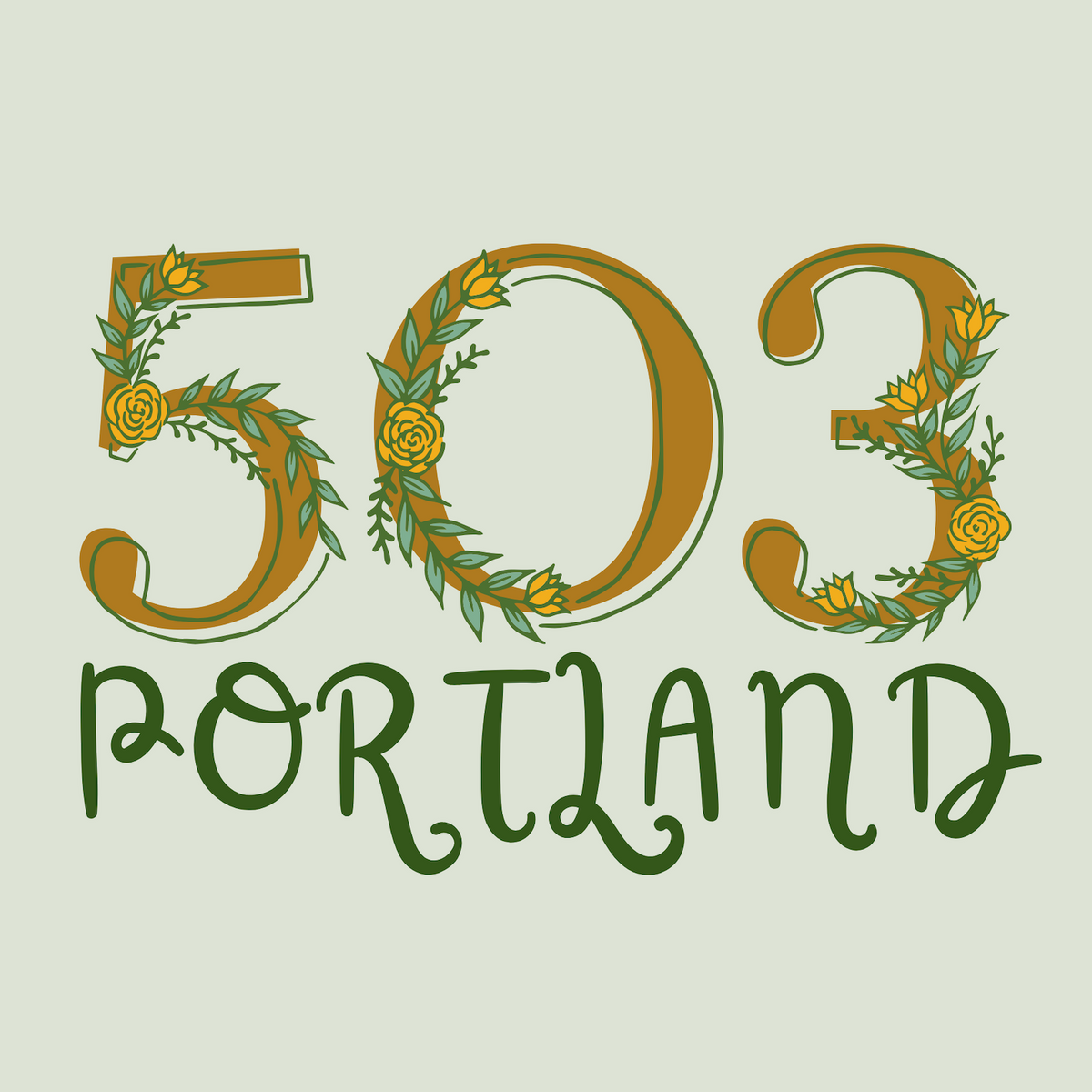 503 Floral Area Code design featuring greenery and flowers, representing Portland, Oregon in a stylish tee.