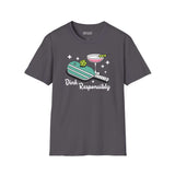 Dink responsibly t shirt with pickleball paddle, ball, and martini glass graphic.