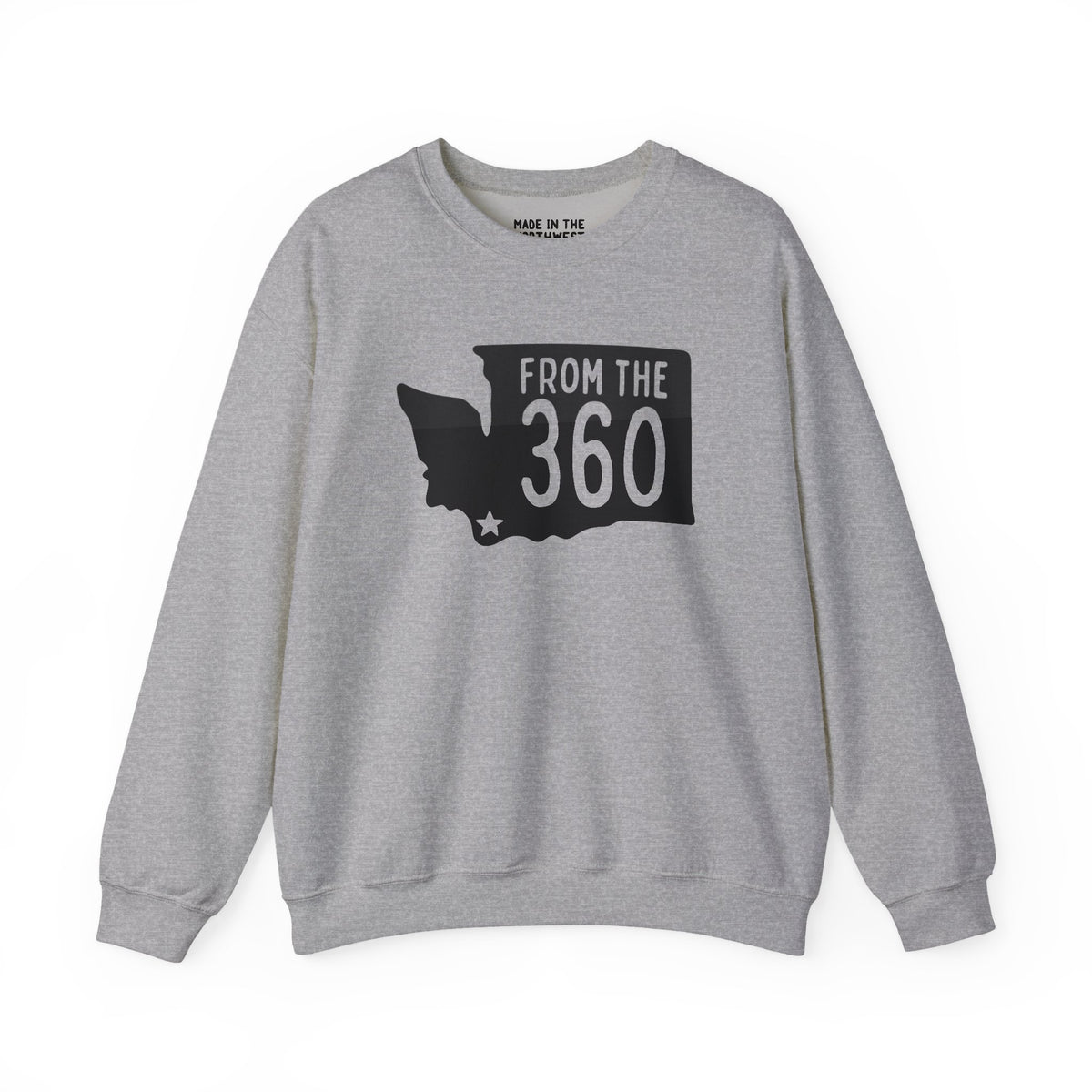 From the 360 Vancouver cozy sweatshirt showcasing Washington state silhouette and bold text.