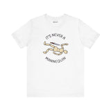 It's Never a Mannequin true crime premium soft tee featuring a playful design with a mannequin and knife.