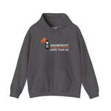 Gnomebody Loves Halloween More Than Me hoodie featuring a skeleton gnome with Halloween balloons, perfect for spooky celebrations.