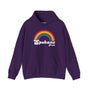 Retro Spokane Pride cozy hoodie featuring a colorful rainbow design, perfect for celebrating inclusivity.