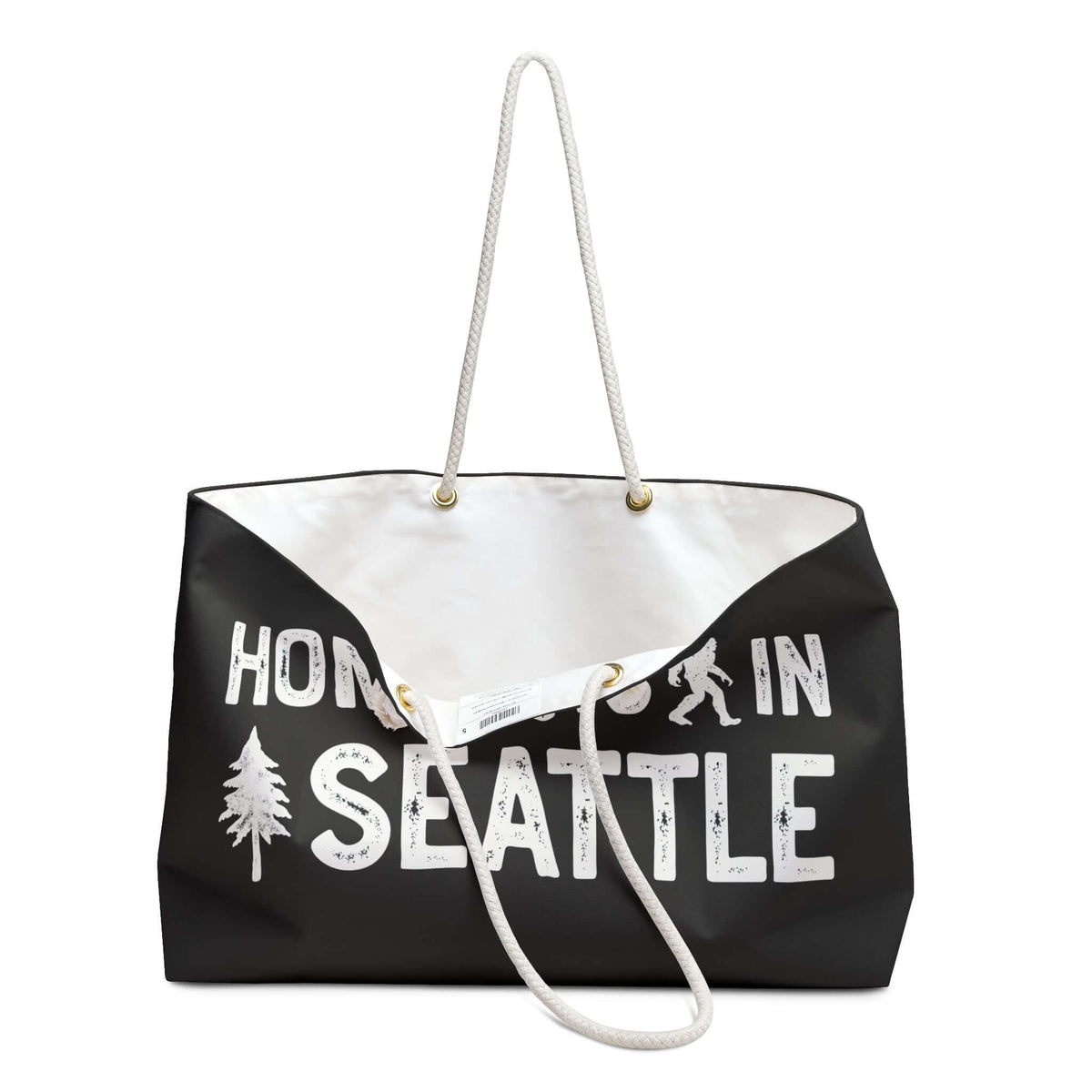 Home is in Seattle weekender bag featuring a small axe and tree design, perfect for stylish weekend adventures.