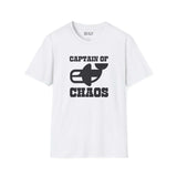 Captain of Chaos Orca Softstyle T-Shirt featuring bold black text on a white shirt.