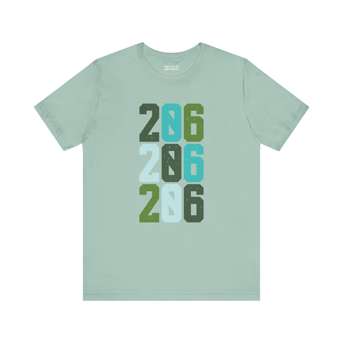Light green Two-Oh-Six Pop Premium Soft Tee featuring vibrant 206 design, perfect for Seattle locals.