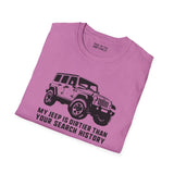 My Jeep is Dirtier Than Your Search History T-Shirt in pink with rugged Jeep graphic.