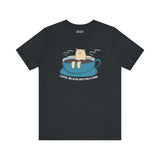 Premium soft tee with funny bear design saying 'Coffee Because Adulting is Hard', perfect for coffee lovers.