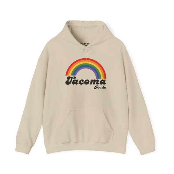 Tacoma Pride hoodie featuring a colorful rainbow design, celebrating love and equality, perfect for the Tacoma Pride Festival.