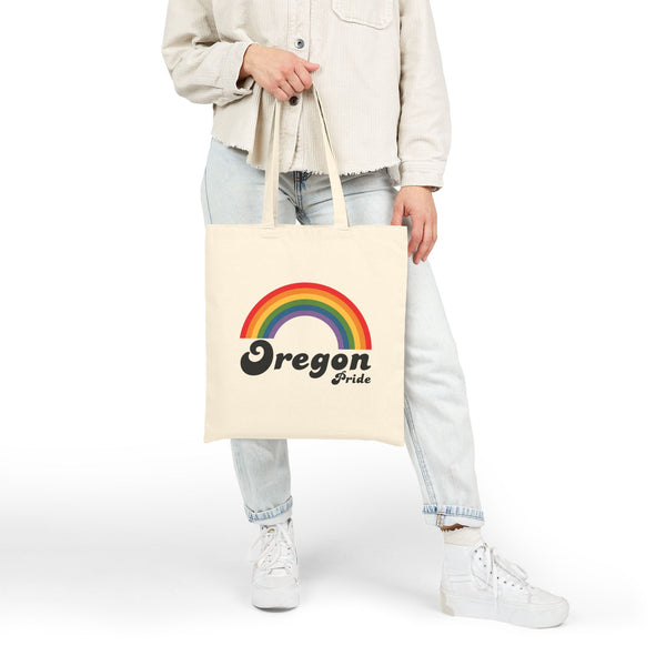 Retro Rainbow Oregon Pride Cotton Canvas Tote Bag
