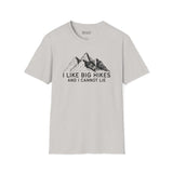 I Like Big Hikes and I Cannot Lie t shirt with mountain graphic, perfect for hiking enthusiasts.