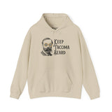 Keep Tacoma Beard hoodie featuring vintage man in sunglasses, celebrating Tacoma pride and style.