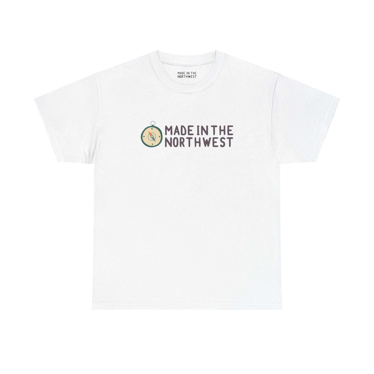 "Made in the Northwest original logo athletic tee with compass design on white background"