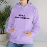 Spicy Tacoma Mom hoodie in lavender, featuring bold text, perfect for stylish moms who embrace attitude and fun.