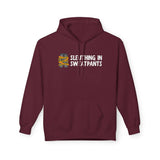 Sleuthing in Sweatpants Hoodie in maroon color featuring a playful slogan and relaxed fit for cozy nights.