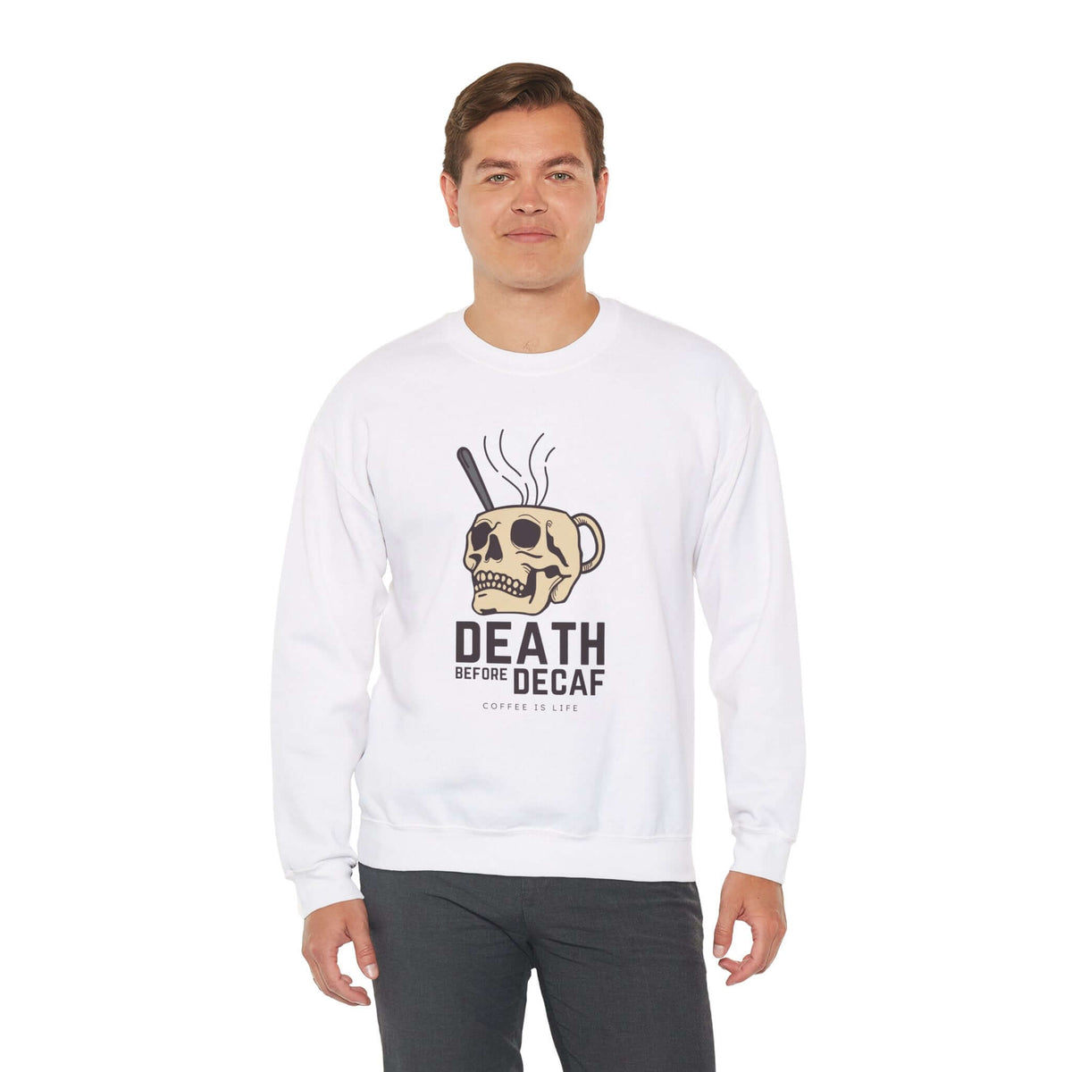 Death Before Decaf Skull Mug Sweatshirt