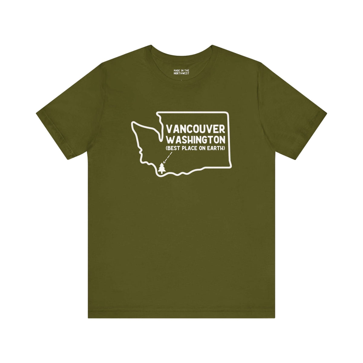 "Vancouver Washington soft tee with state outline and tree icon, celebrating Pacific Northwest charm and hometown pride."