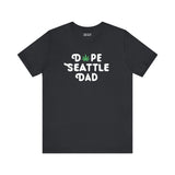 Dope Seattle Dad premium soft tee with marijuana leaf graphic on black fabric, perfect for trendy dads in Washington.