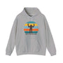 Don't Stop Believin' Bigfoot Hoodie with colorful Bigfoot graphic and iconic phrase on gray sweatshirt.