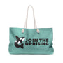 Join the Uprising Orca Weekender Bag in teal with a bold orca and inspiring text design.