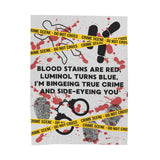The Crime Scene Snuggle Lightweight Blanket for True Crime Lovers featuring bold crime scene tape and humorous text.