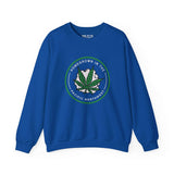 Blue sweatshirt with a marijuana leaf and 