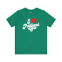 I Love Portland T Shirt in green, featuring cursive design that celebrates Oregon hometown pride.