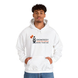 Gnomebody Loves Halloween More Than Me hoodie with skeleton gnome and Halloween balloons, perfect for the spooky season.