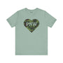 Camouflage PNW heart graphic tee in mint color, ideal for showing Pacific Northwest pride.