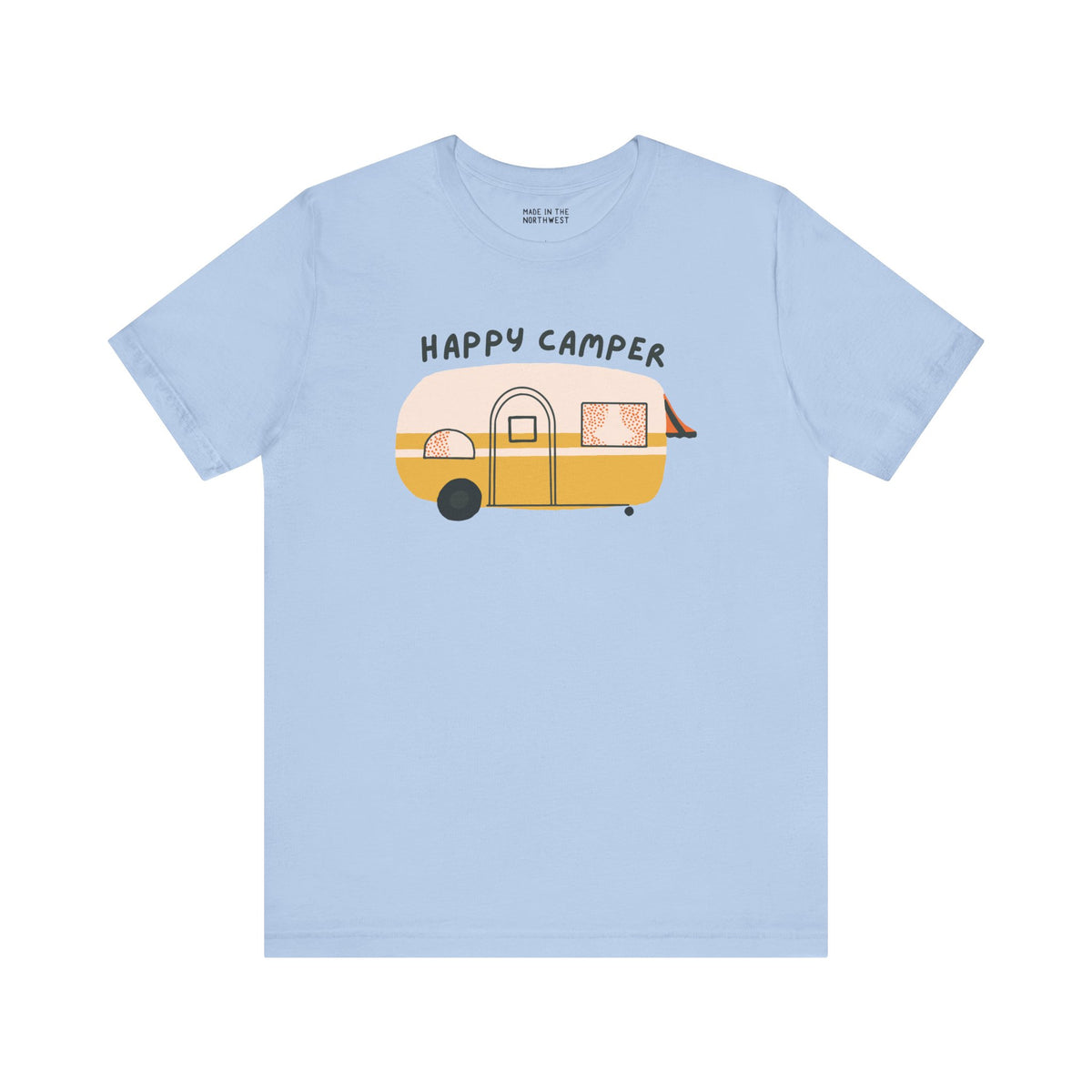 Happy Camper premium soft tee featuring a cute vintage camper design for camping and adventure lovers.