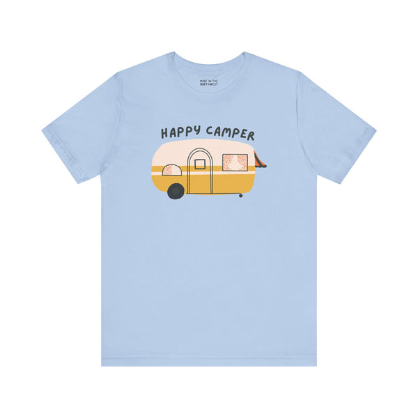 Happy Camper premium soft tee featuring a cute vintage camper design for camping and adventure lovers.
