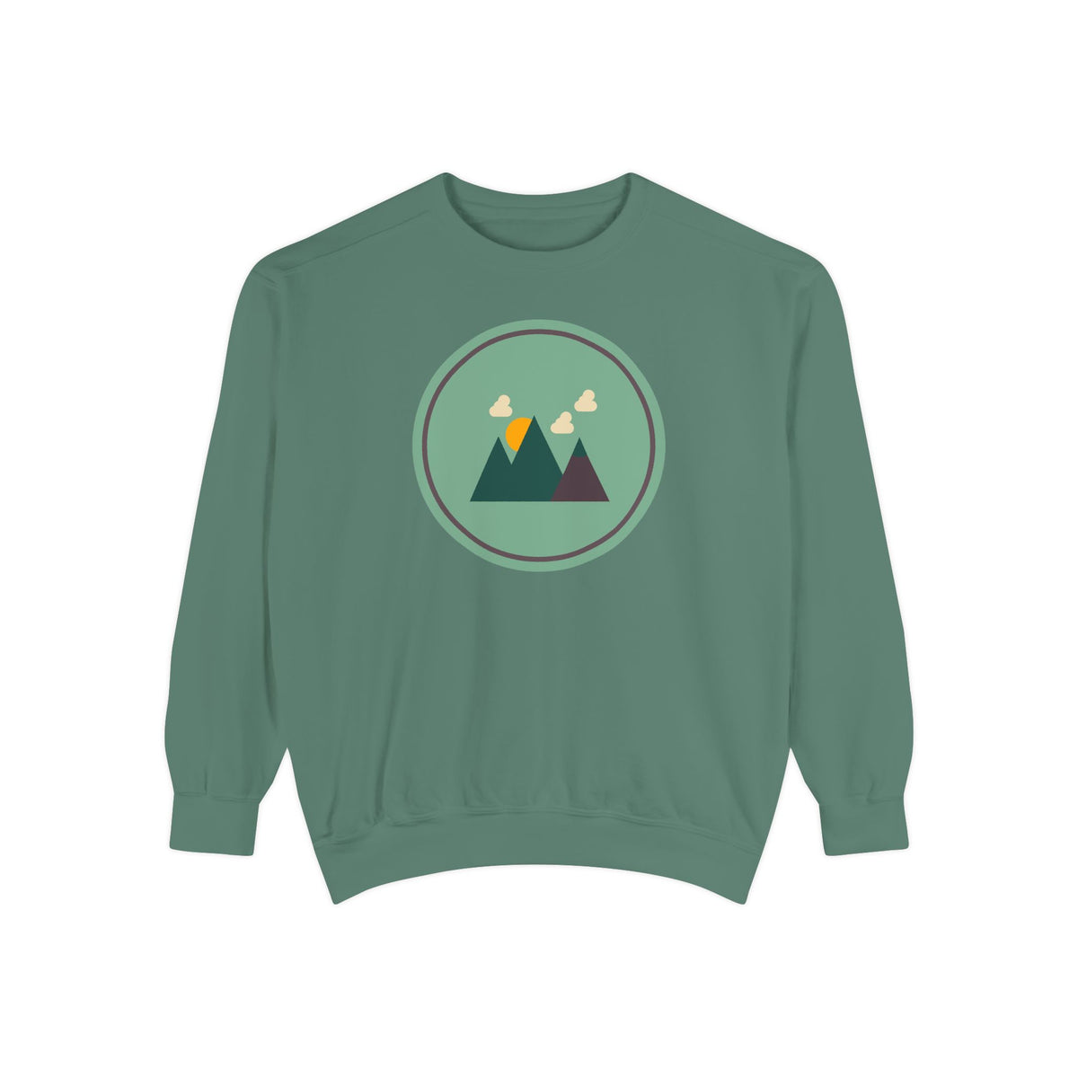 Minimalist Forest in a Northwest Style Garment Dyed Relaxed Sweatshirt featuring a mountain design.