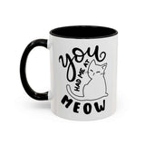 You Had Me at Meow Mug featuring a minimalist cat design and hand-lettered text on a glossy white surface.