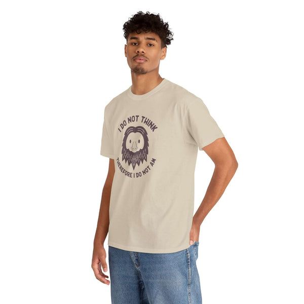 I Do Not Think Sasquatch Athletic Tee featuring Bigfoot's face and playful philosophical quote.