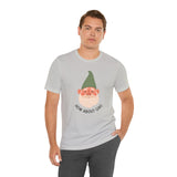 Casual male model wearing How About Gno Premium Soft Tee featuring happy gnome design.