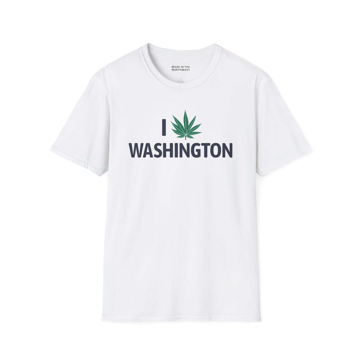 I Marijuana Washington T Shirt featuring a marijuana leaf graphic on a white background.