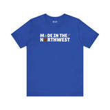 Blue Northwest Woodlands soft tee with text 